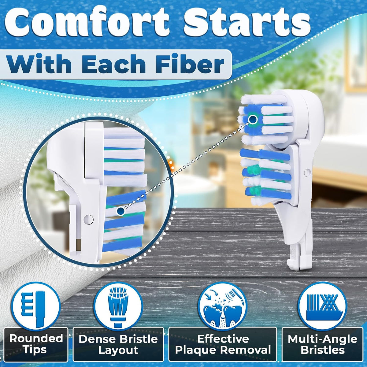 4 Pack Electric Toothbrush Replacement Heads for Oral-B CrossAction Models