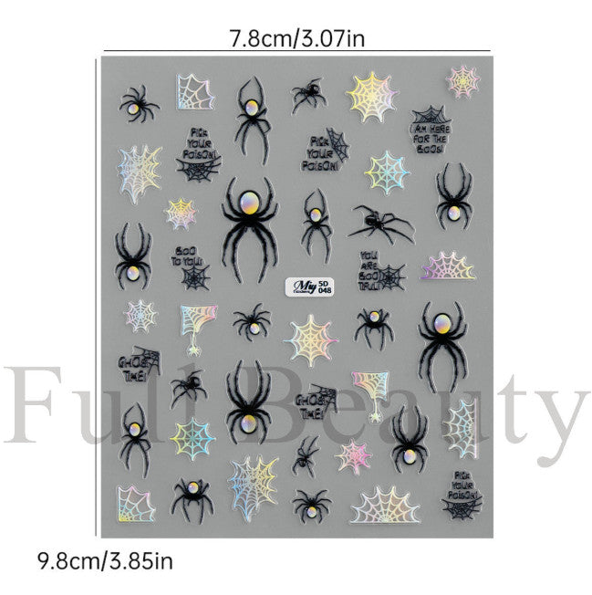 Rainbow Ghost Bat Cat Halloween Nail Stickers 2 Sheets 3D Embossed Decals