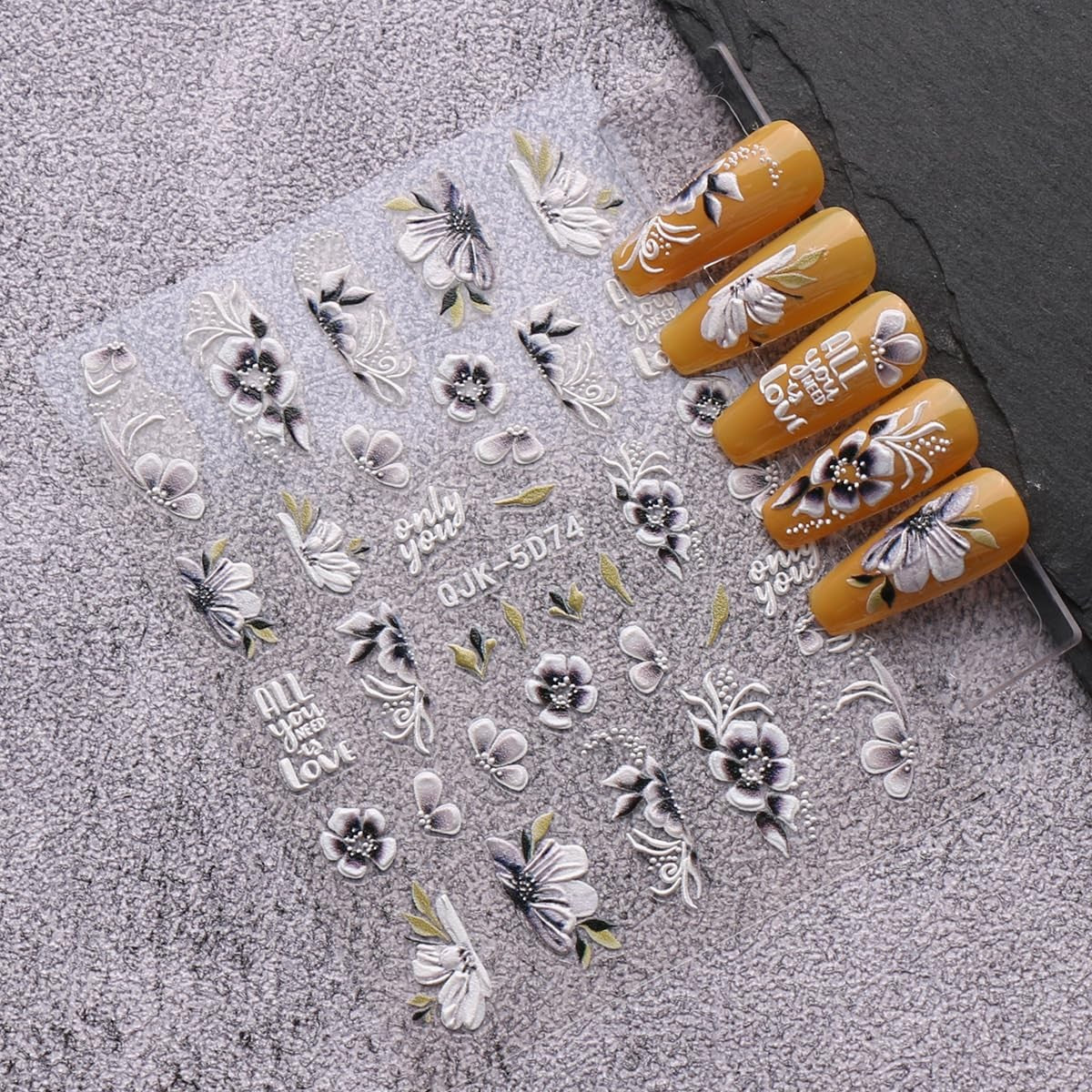 Spring Flower Nail Art Stickers Set - 6 Sheets Self-Adhesive 3D Embossed Decals