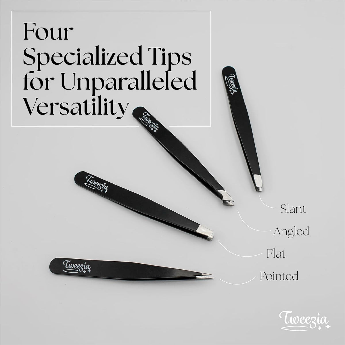 Stainless Steel Precision Tweezers Set with Mirror Case - 4 Piece Eyebrow & Facial Grooming Kit