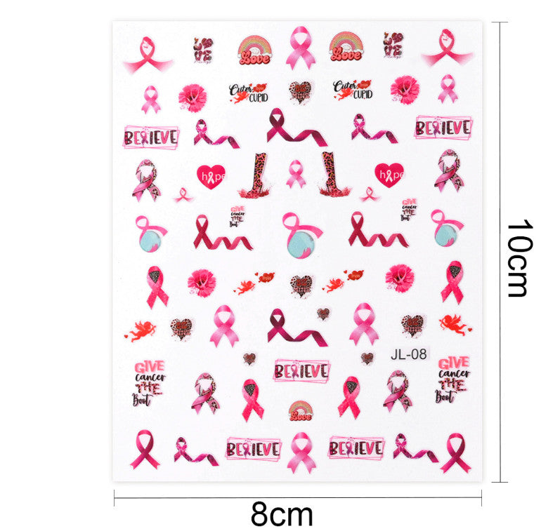 6Pcs Breast Cancer Awareness Nail Art Stickers for Women