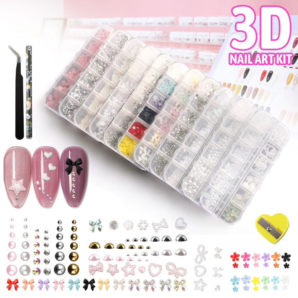 Nail Charms Set with 3D Flowers Gems Pearls Rhinestones DIY Kit