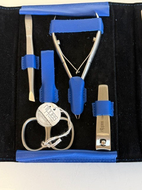 Premium Manicure Nail Care Set 7 Pieces with Blue Leather Case - Handcrafted in Germany
