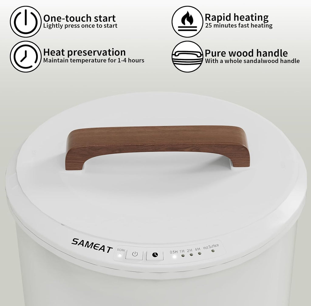 Large Heated Towel Warmer Bucket with Wooden Handle, Auto Shut-Off for Bathroom