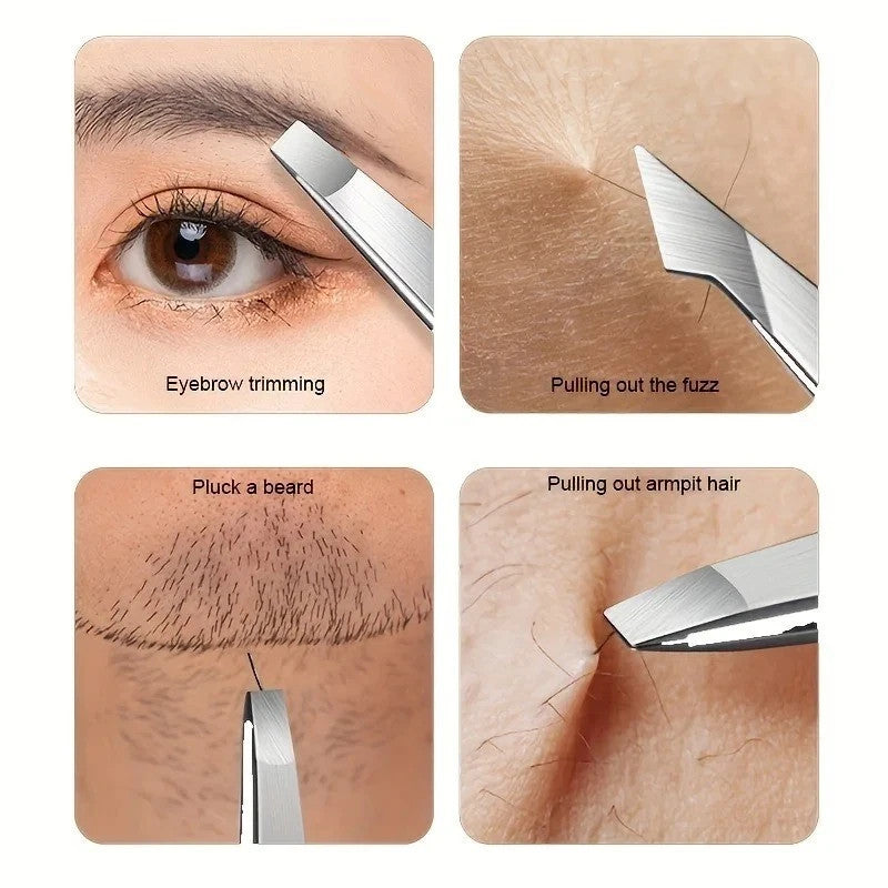 Professional Stainless Steel Eyebrow Tweezers Set for Facial Hair Removal - 4 Pack
