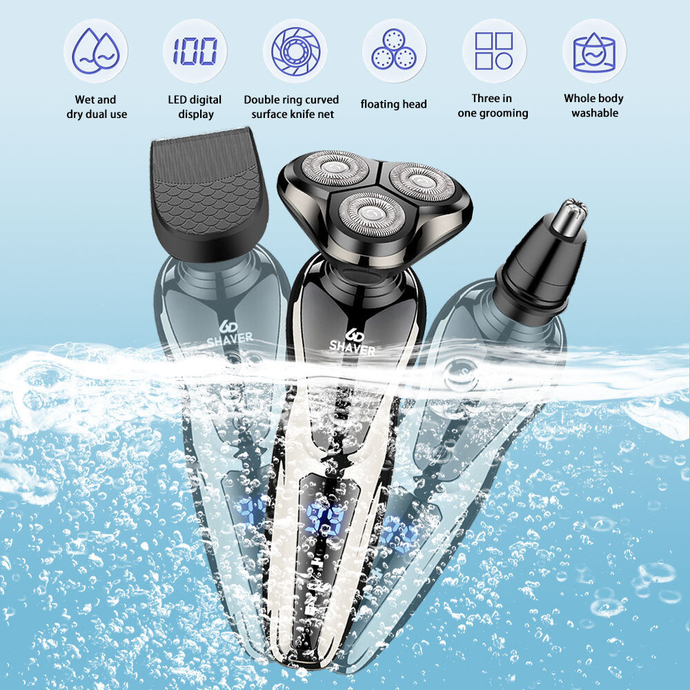 Rechargeable Men's Electric Shaver with LCD Display Waterproof Rotary Razor