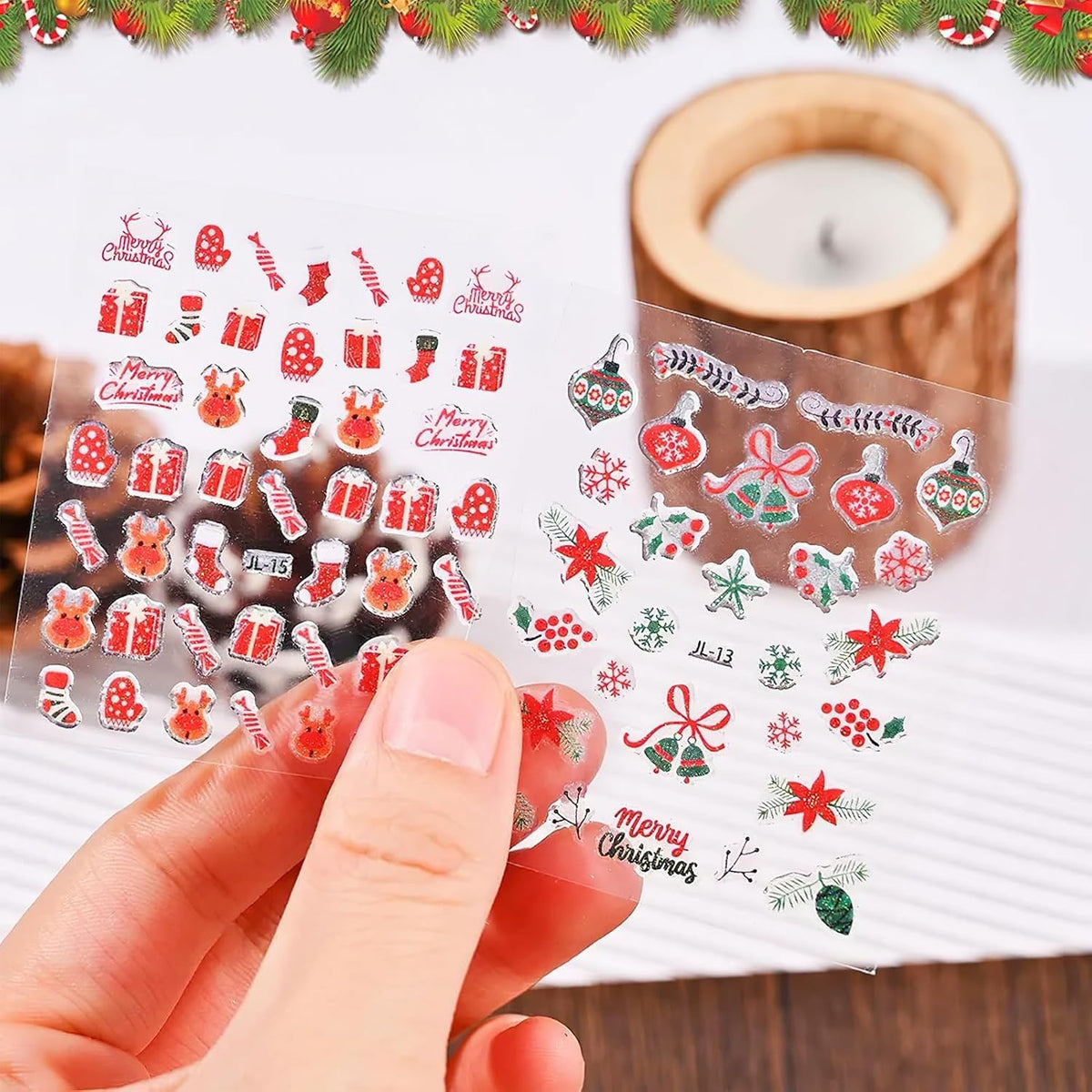 Christmas Nail Stickers 30 Sheets 3D Self-Adhesive Decals for Nail Art & Decorations