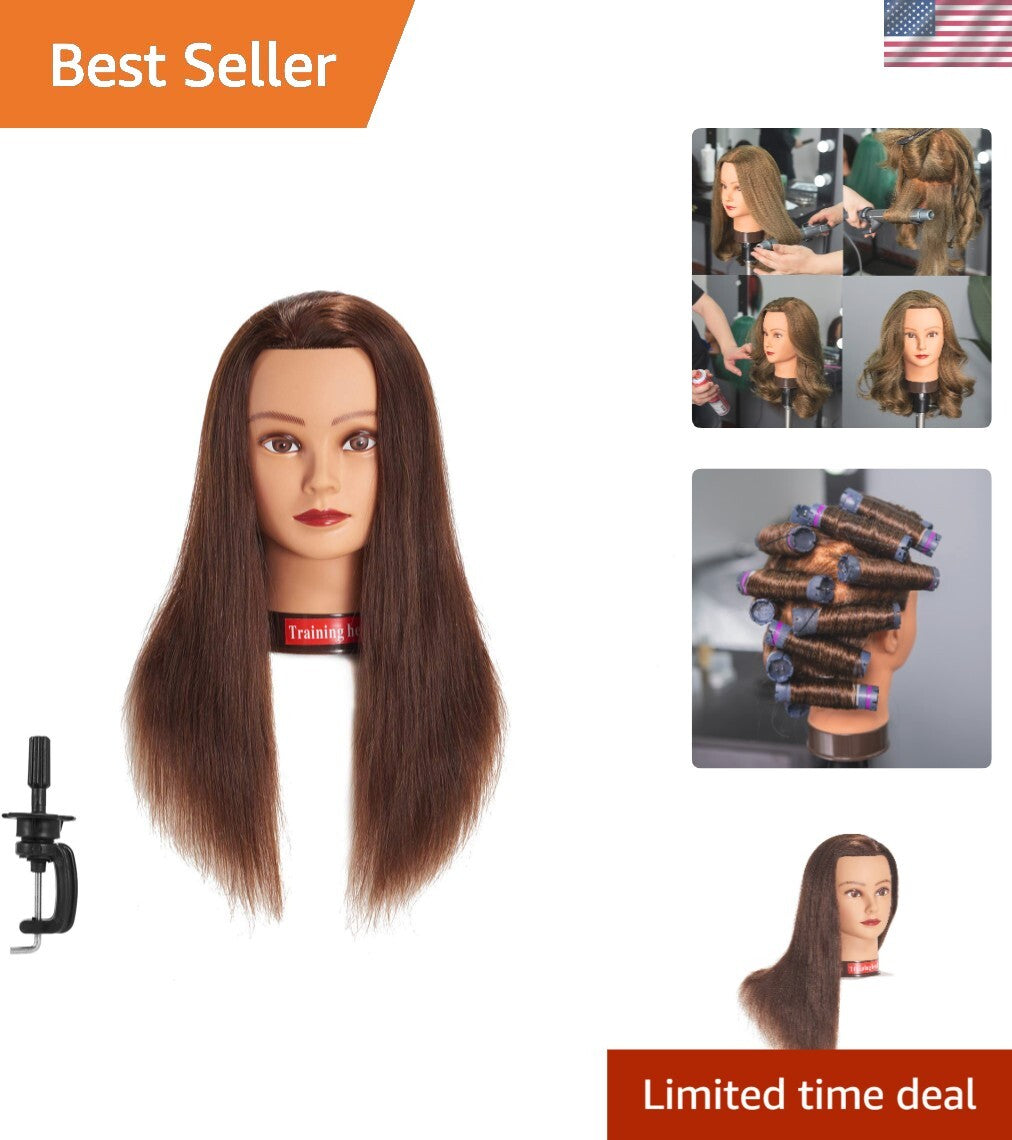 Dark Brown Human Hair Styling Head for Kids & Hairdressing Practice, 20-22 Inches