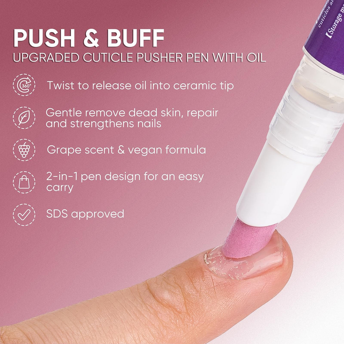 Cuticle Oil Pusher Pen 2-in-1 Nail Care & Deep Cleaning - Moisturizing Nail Tool