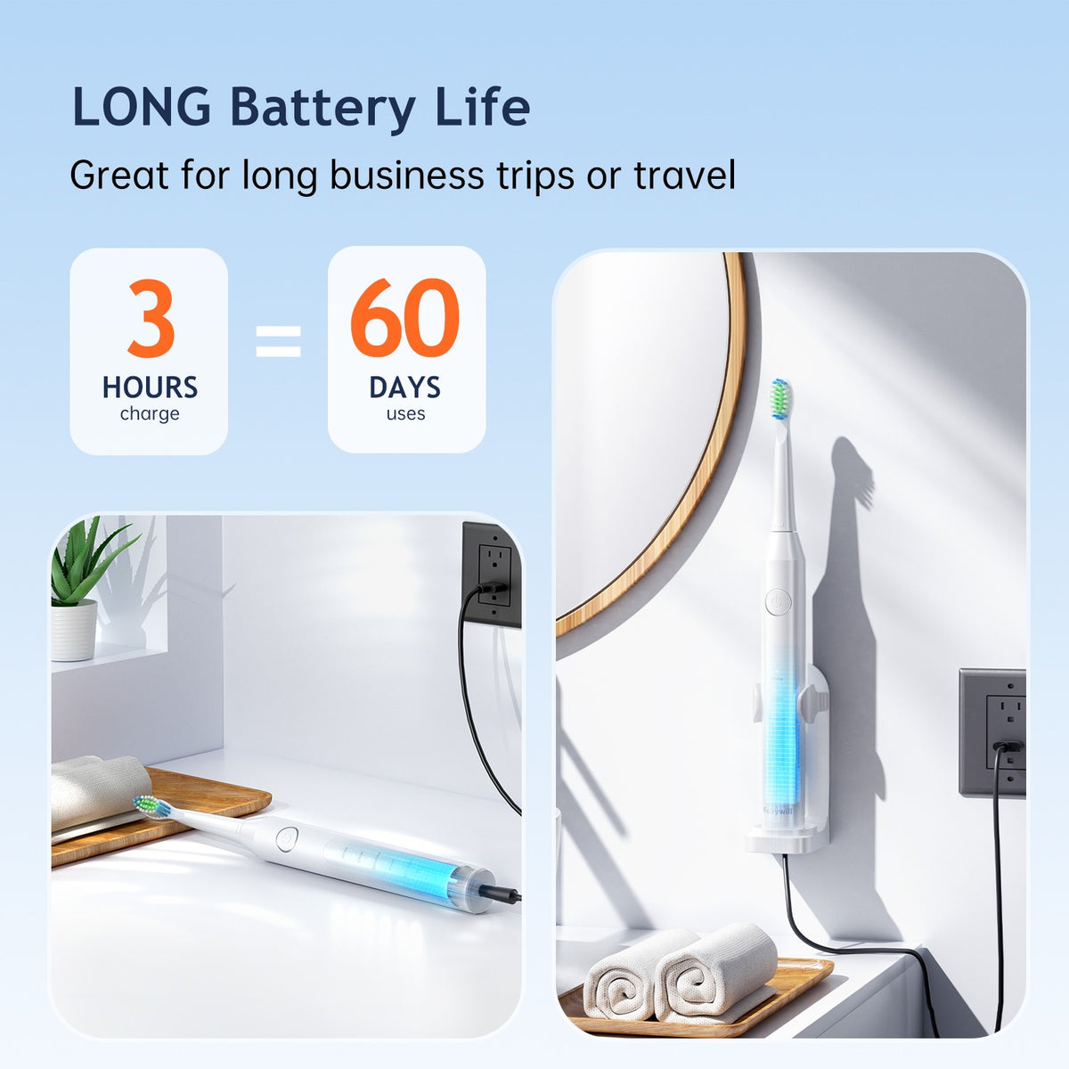 Electric Toothbrush 5 Modes Rechargeable with 8 Brush Heads & Travel Case