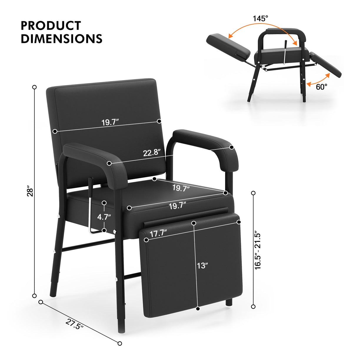 Heavy Duty Reclining Shampoo Chair with Leg Support for Salon & Barber