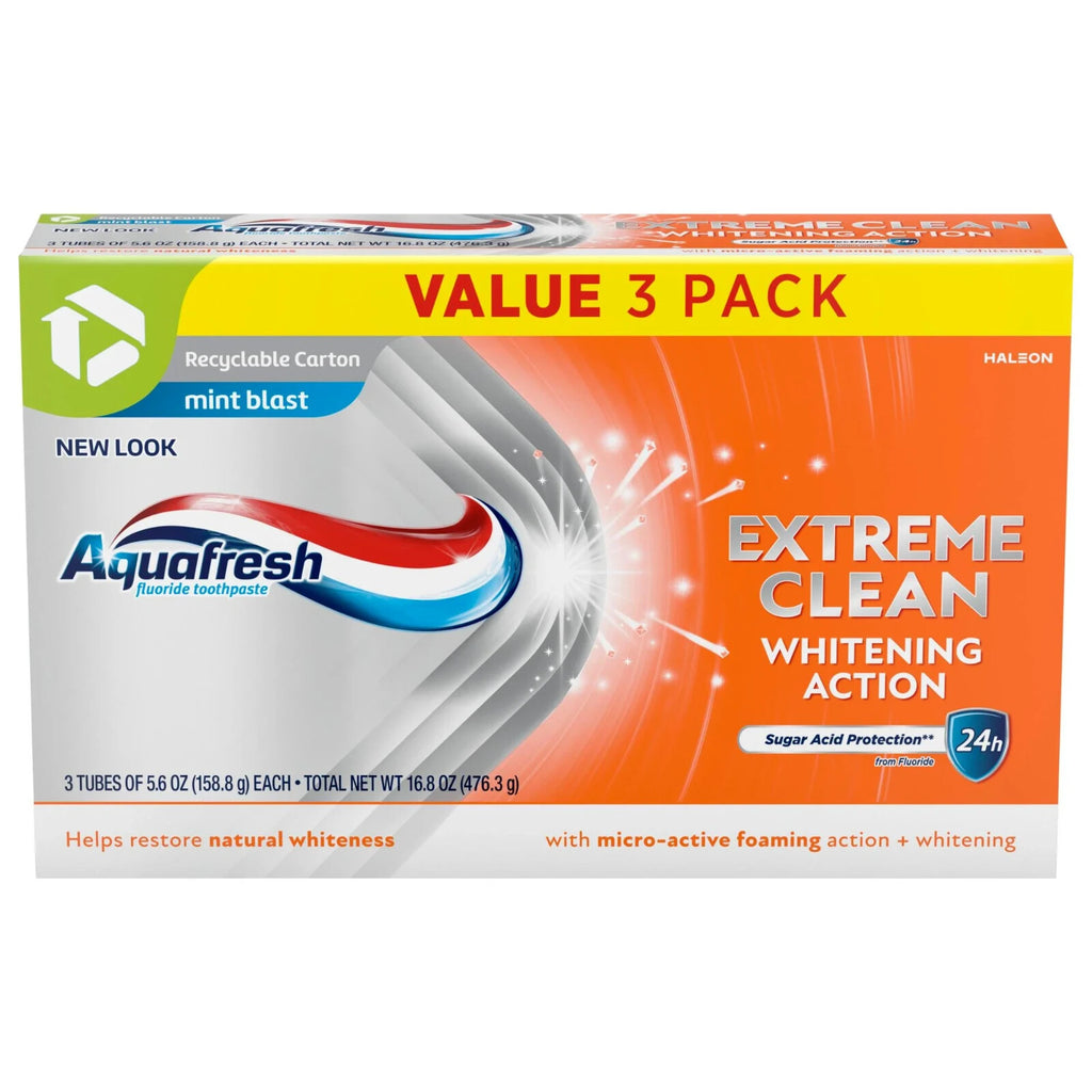 Aquafresh Extreme Clean Whitening Fluoride Toothpaste 5.6 Oz - 3 Pack