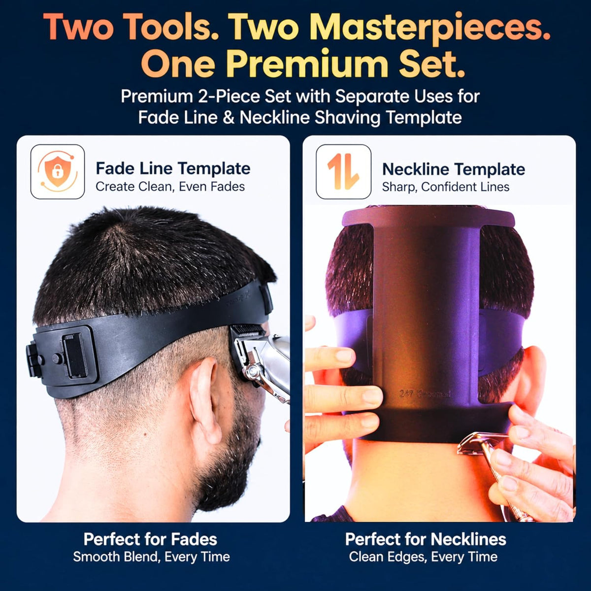 Men and Kids Haircut Guide Kit with Neckline and Fade Line Up Tools