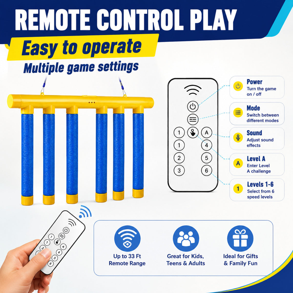 Electronic Hand Speed Reaction Game with Foam Sticks and Remote