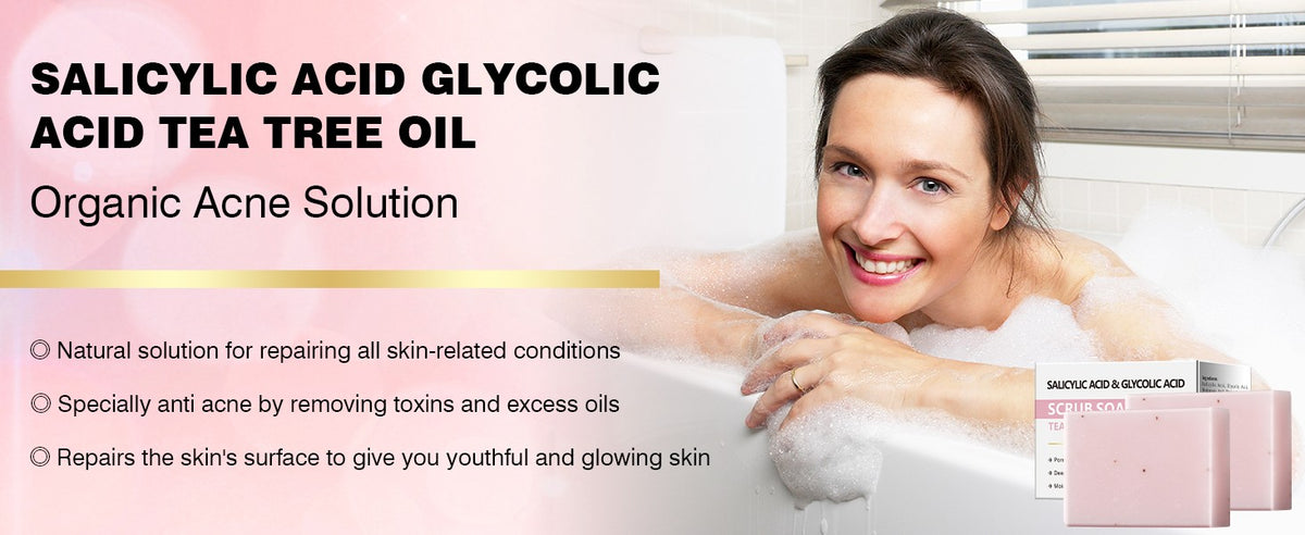Salicylic Acid Facial & Body Exfoliating Soap Bar with Glycolic & Tea Tree