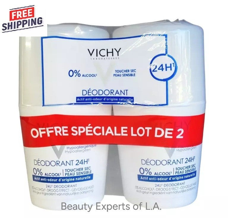 Vichy 24HR Deodorant Roll-On for Sensitive Skin - 2 Pack 50ml