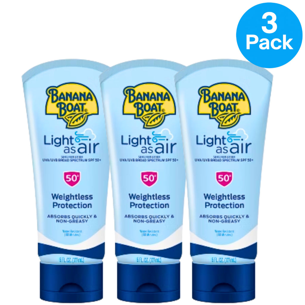 Light as Air Sunscreen Lotion SPF 50+ 6 oz 3 Pack - Water Resistant & Non-Greasy