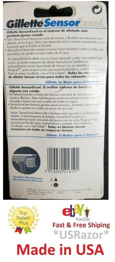 Gillette Sensor Excel Razor Handle & Refill Cartridges - USA Made