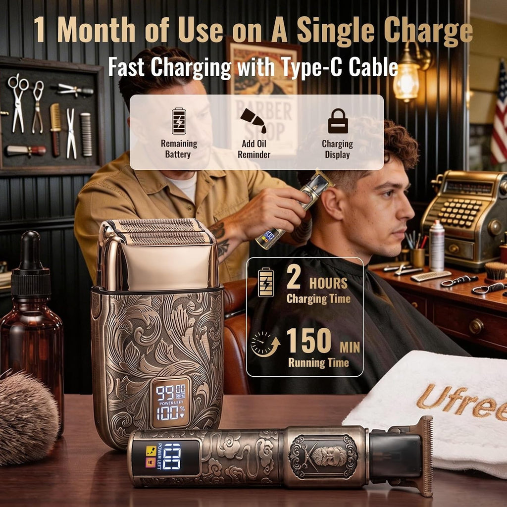 Men's Electric Foil Shaver & Beard Trimmer Set - Rechargeable Grooming Kit