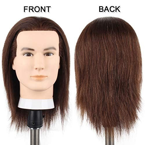 Male Mannequin Head with Human Hair for Hair Styling Practice - 10.6 inch