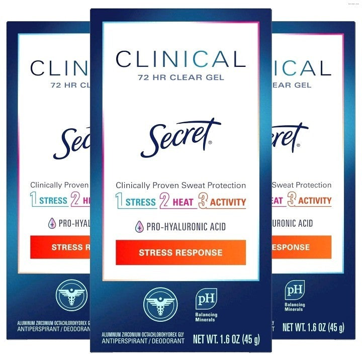 3 Pack Secret Clinical Strength Clear Gel Antiperspirant Deodorant 1.6 Oz