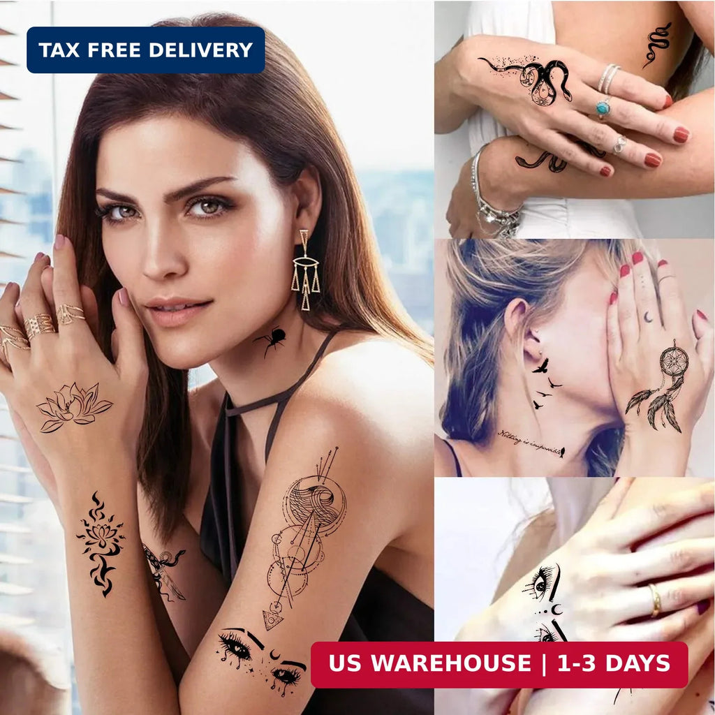 60 Sheets Tiny Waterproof Temporary Tattoos – Flowers, Stars & Animals Set
