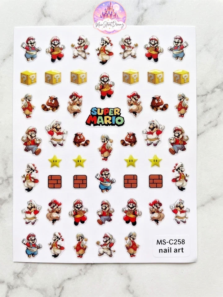 3D Super Mario Bros Nail Stickers Set - Kids & Adults Nail Art
