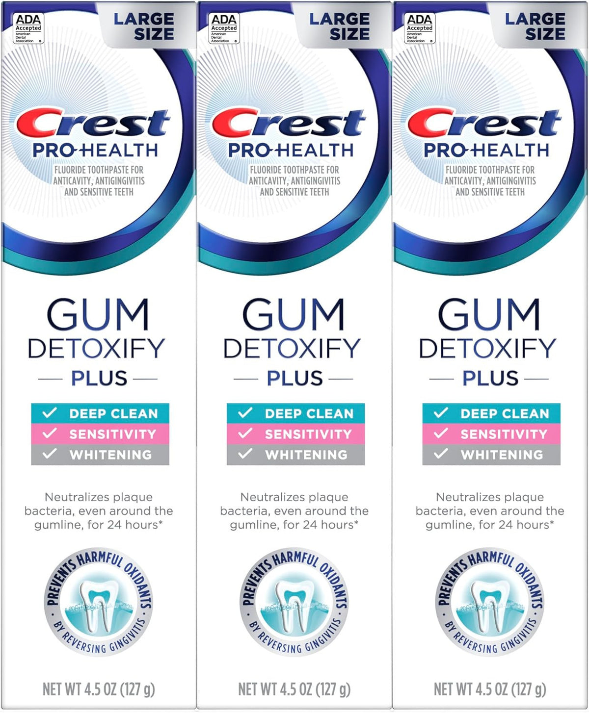 Crest Pro-Health Gum Detoxify Plus Toothpaste Pack of 3 - Deep Clean & Sensitive Care