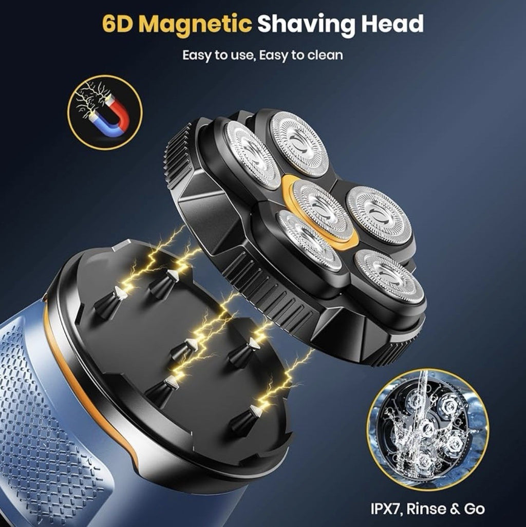 6-Head Cordless Rotary Electric Shaver for Bald Head & Face - Waterproof