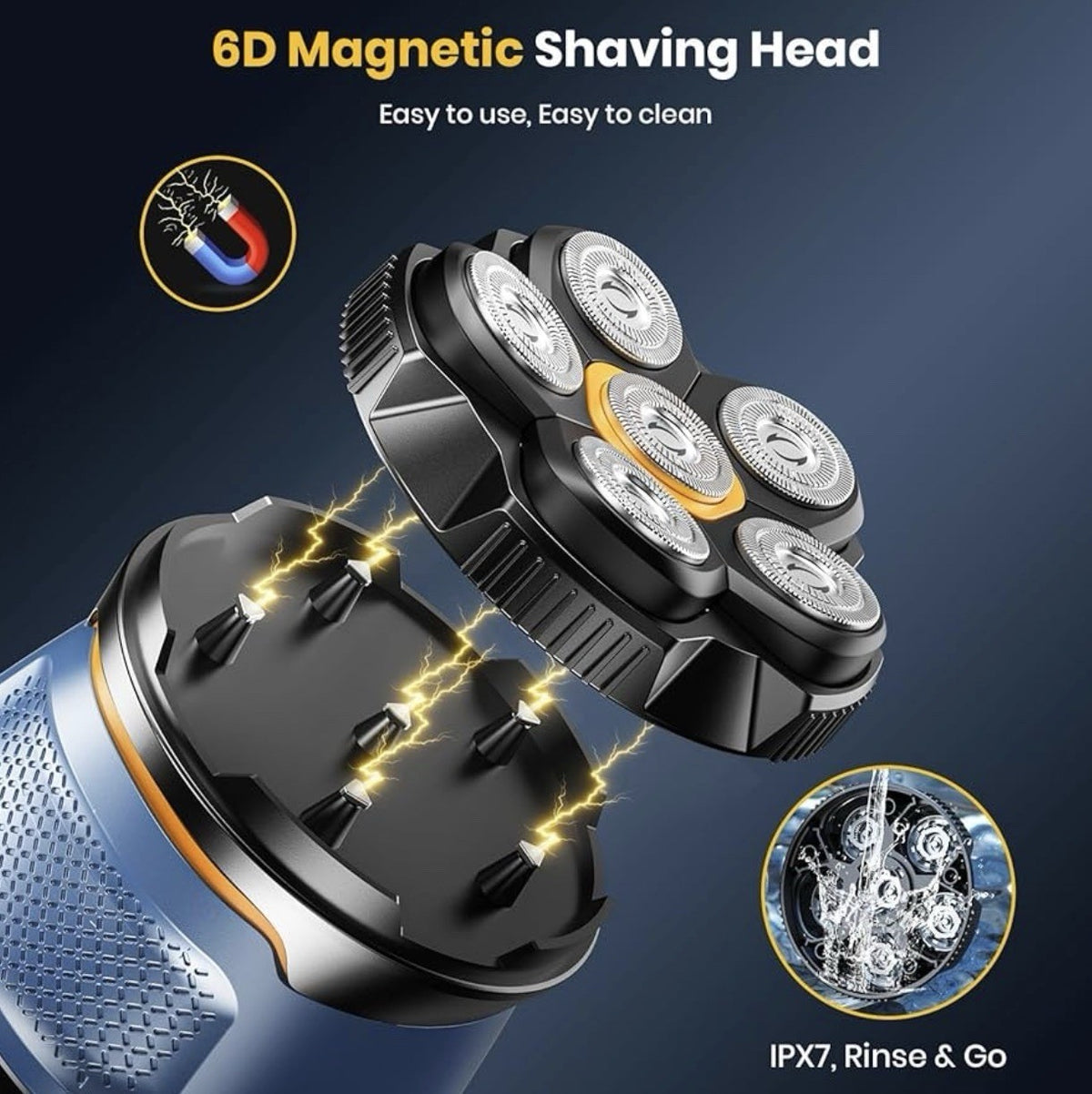 6-Head Cordless Rotary Electric Shaver for Bald Head & Face - Waterproof