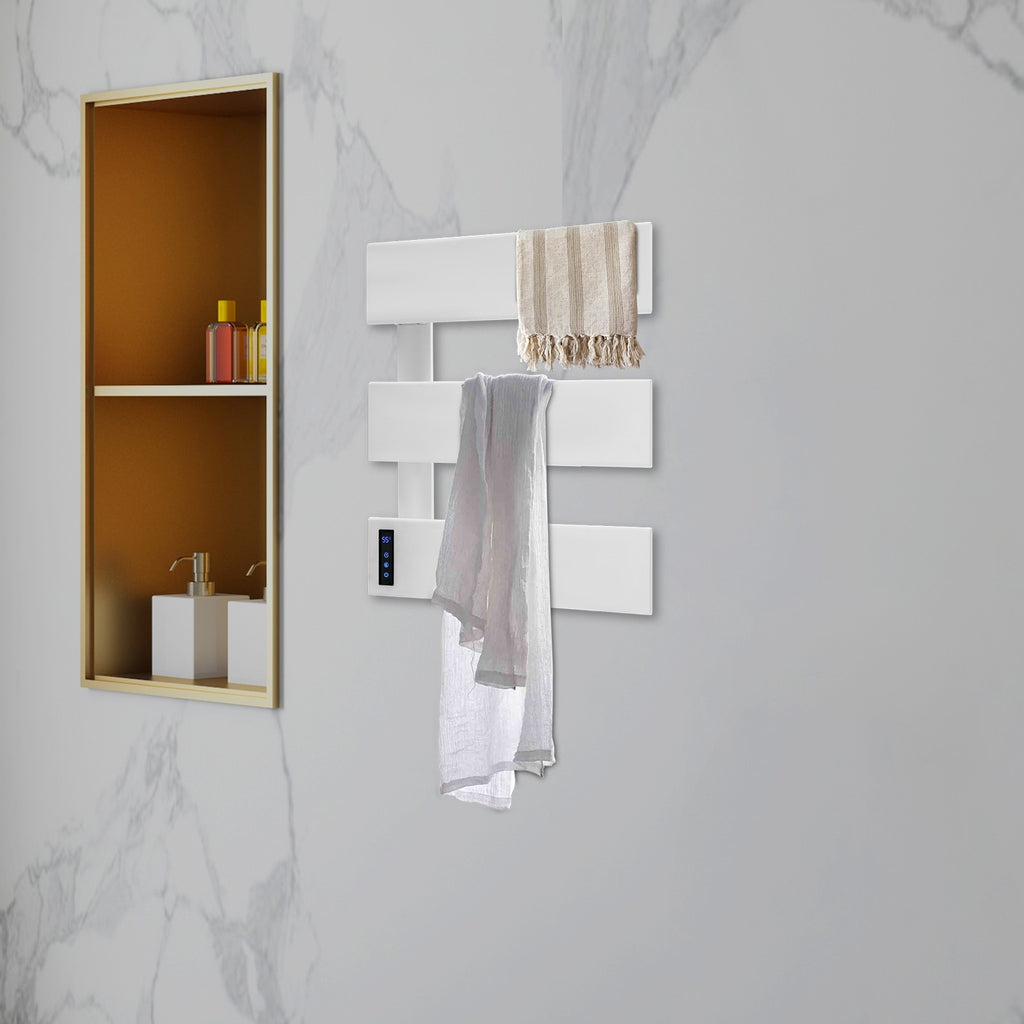 Wall-Mounted Electric Towel Warmer with 3 Tiers - 110V White Aluminum