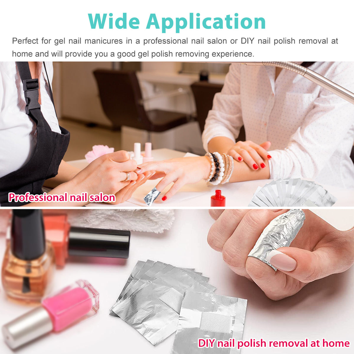 500PCS Nail Foil Wraps for Gel Polish Removal with Cotton Pads