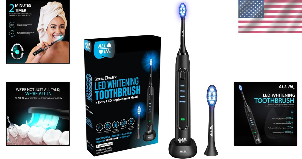 Rechargeable Sonic Electric Toothbrush with LED Light Therapy for Whitening & Gum Care