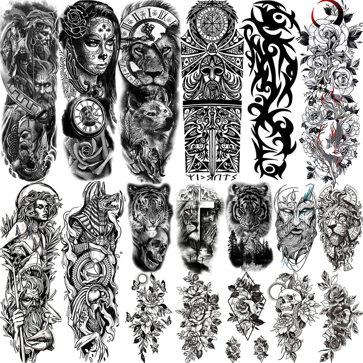 Full Arm Temporary Tattoos Sleeve for Men and Women – Realistic Warrior Design