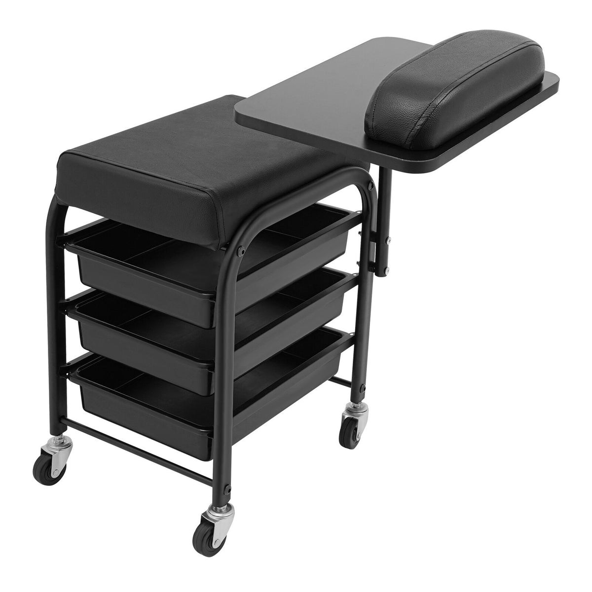 Portable Nail Salon Cart with 3 Drawers and Soft Cushion for Beauty & Spa