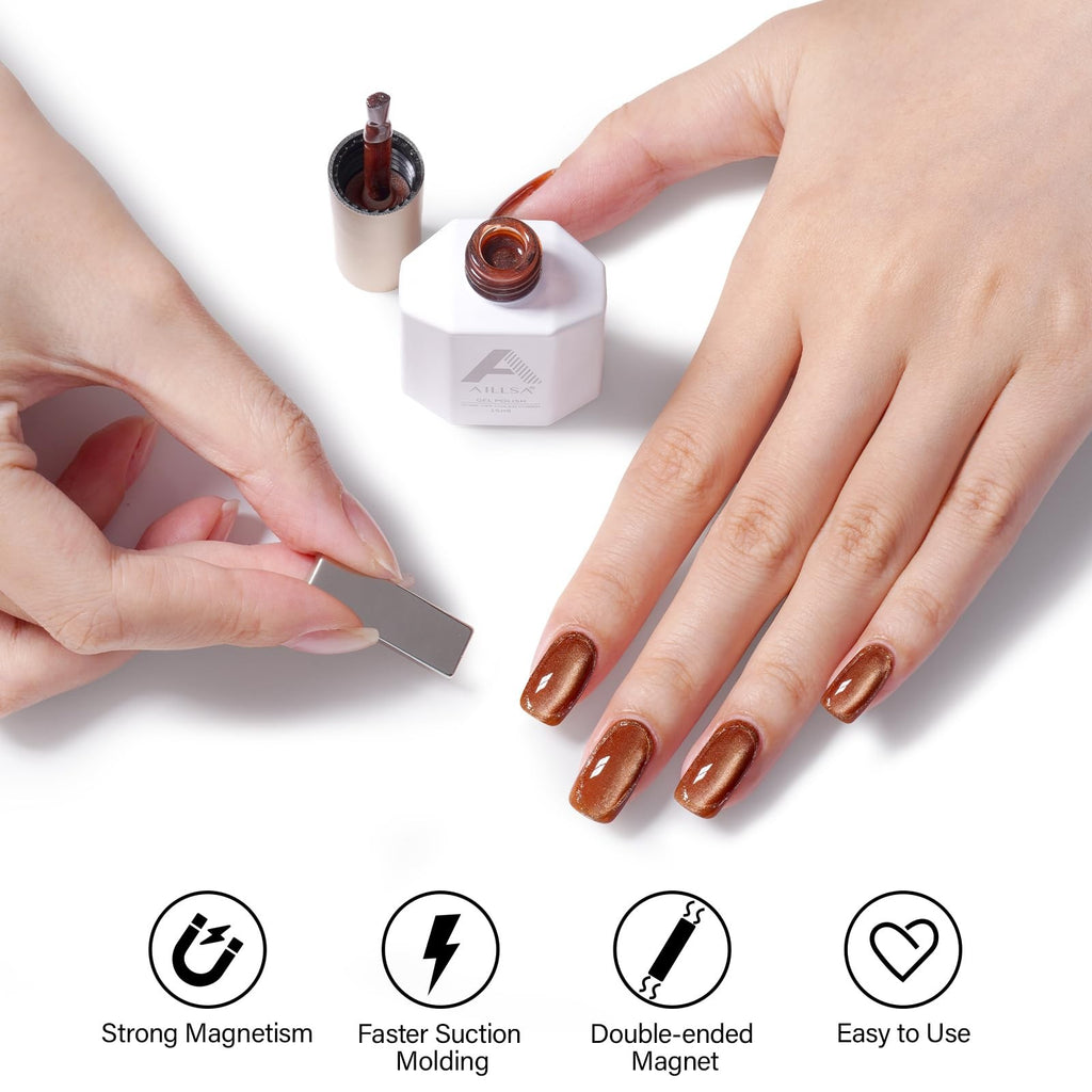Cat Eye Gel Nail Polish Brown Gold 0.5 Fl Oz with Magnet - Amber Effect