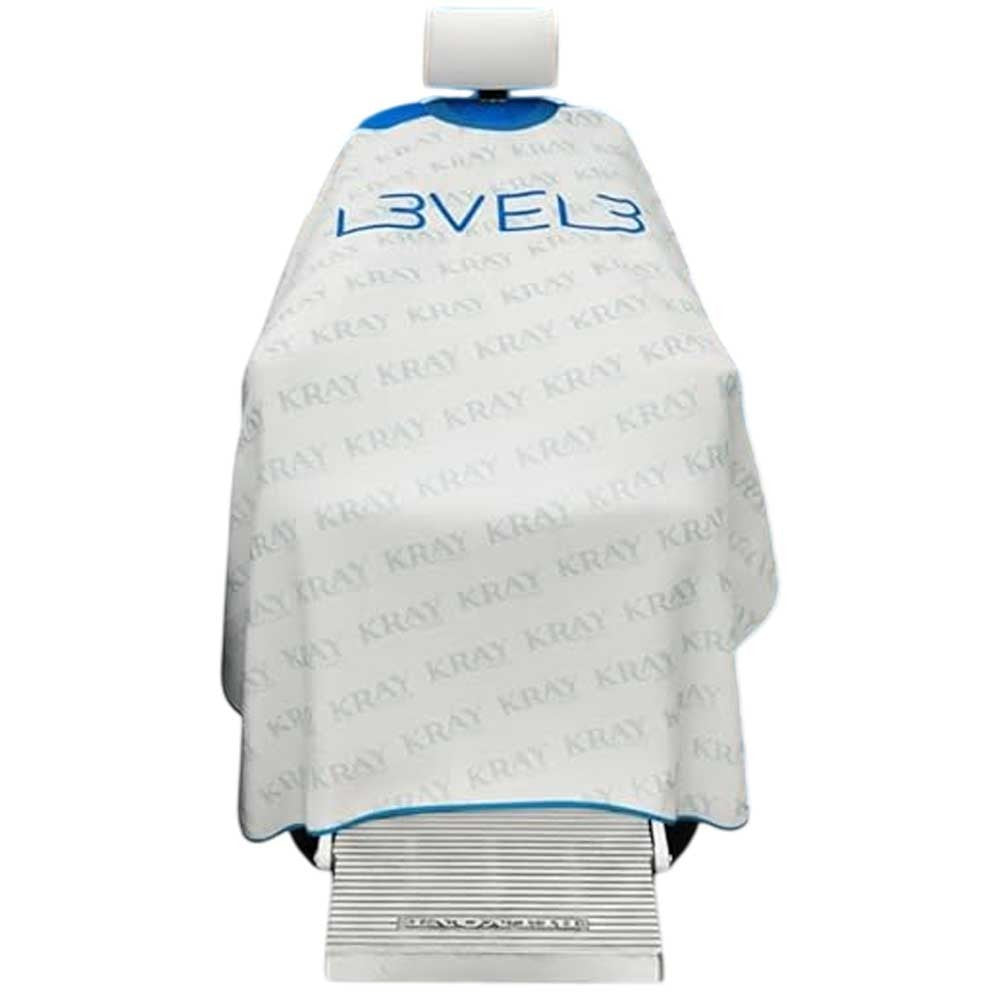 Professional Barber Cape with Rubber Neck - Water & Chemical Resistant, White with Blue Drip Design