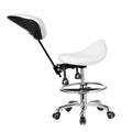 Adjustable PU Leather Bar Stool with Wheels & Backrest - White