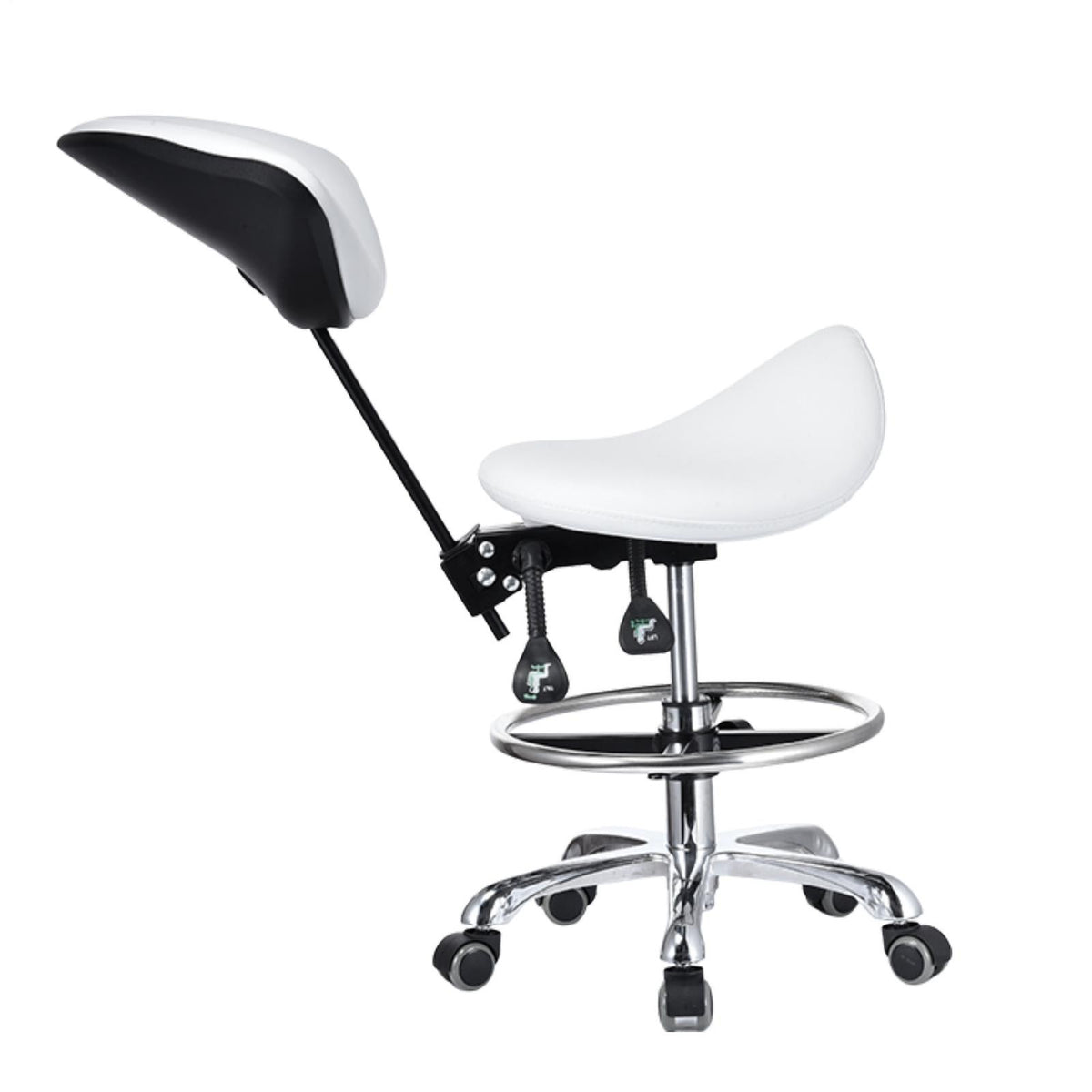 Adjustable PU Leather Bar Stool with Wheels & Backrest - White