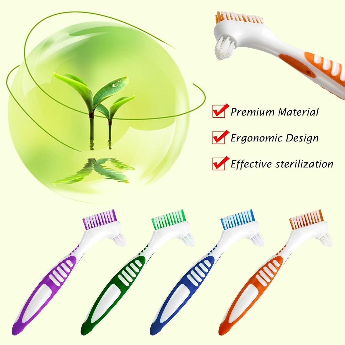 Denture Brush with Multi-Layered Bristles Anti-Slip Handle Portable Oral Care Tool