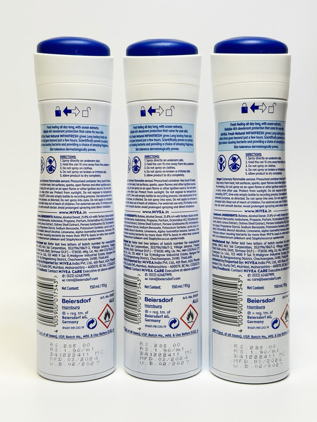 Nivea Fresh Natural 48hr Protection Deodorant Antiperspirant Spray Pack 3