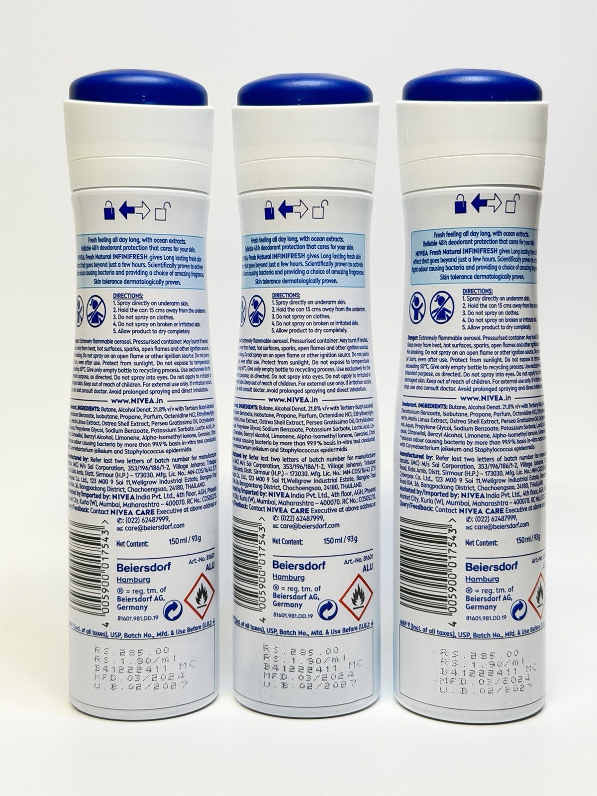 Nivea Fresh Natural 48hr Protection Deodorant Antiperspirant Spray Pack 3