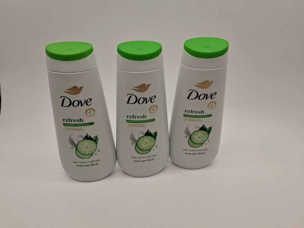 Dove Women's Body Wash Refresh Cucumber Green Tea 24Hr Moisturizing Lotion Pack - 11oz, 3 Count