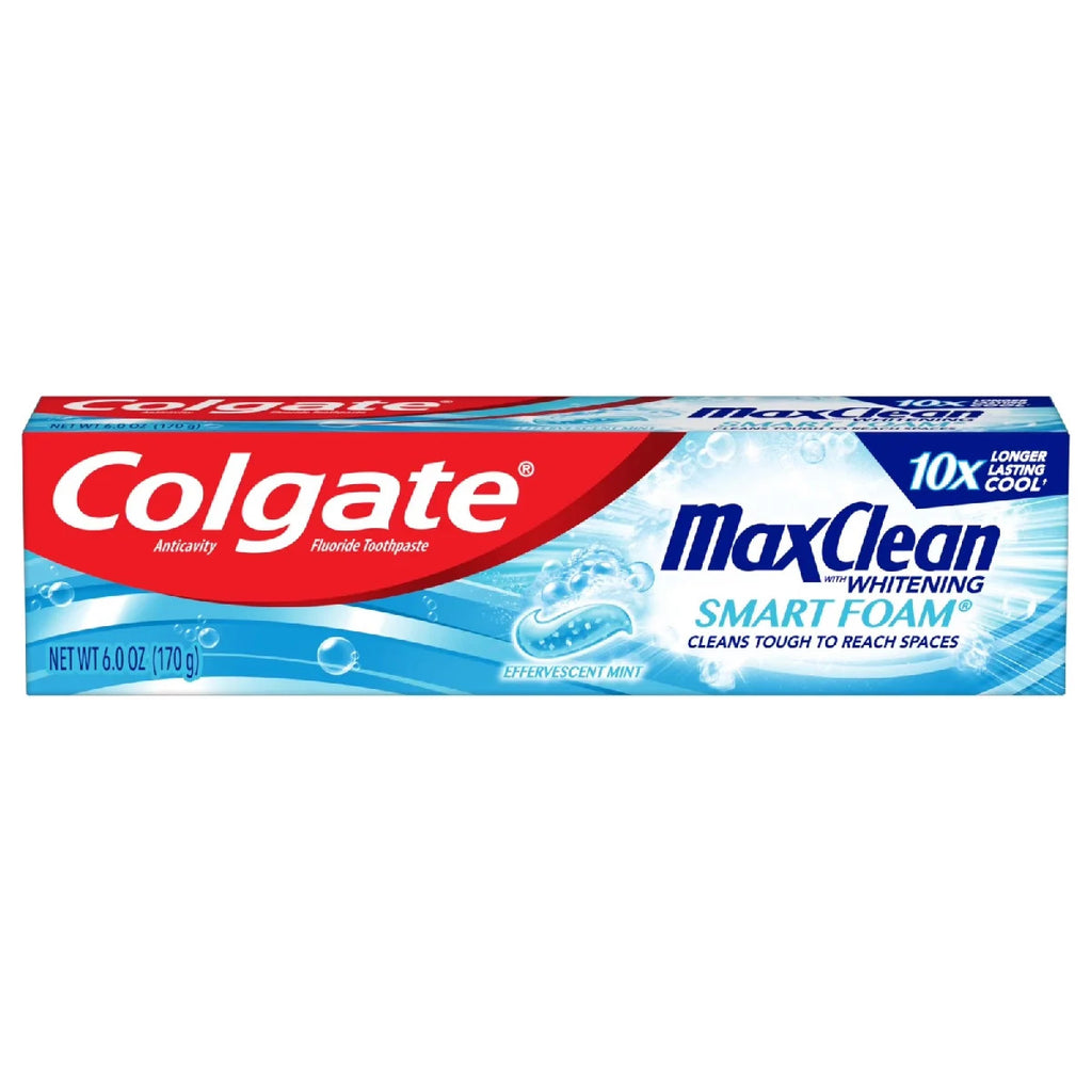 Colgate Max Clean SmartFoam Whitening Toothpaste Effervescent Mint 6 oz – 3 Pack