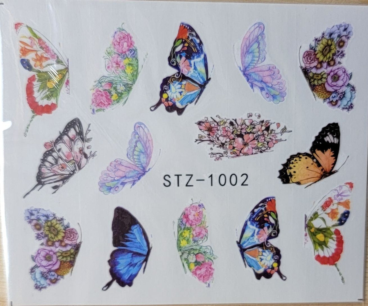 Butterfly Nail Art Decal Stickers - Water Transfer Nail Designs, 1 Sheet