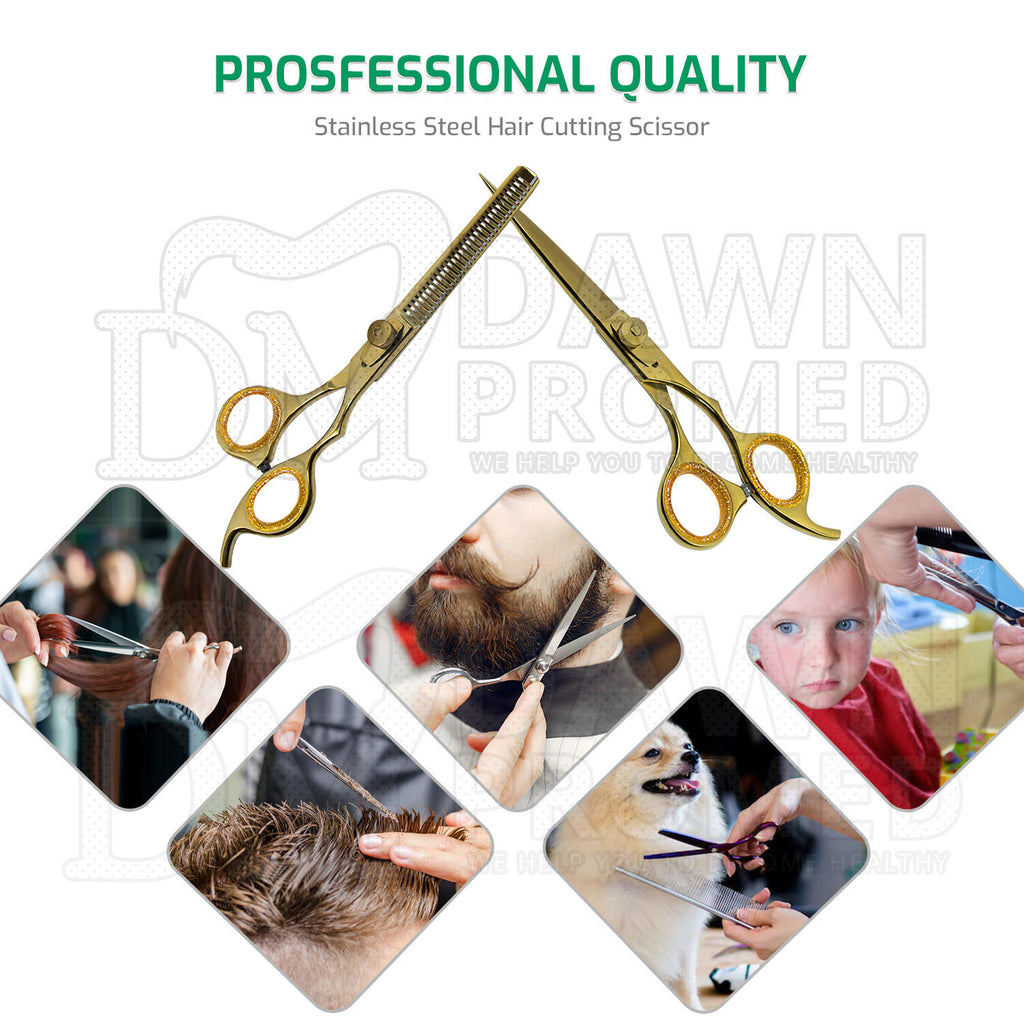 Professional 6.5 Inch Gold Hair Cutting Thinning Scissors Set for Barbers & Stylists