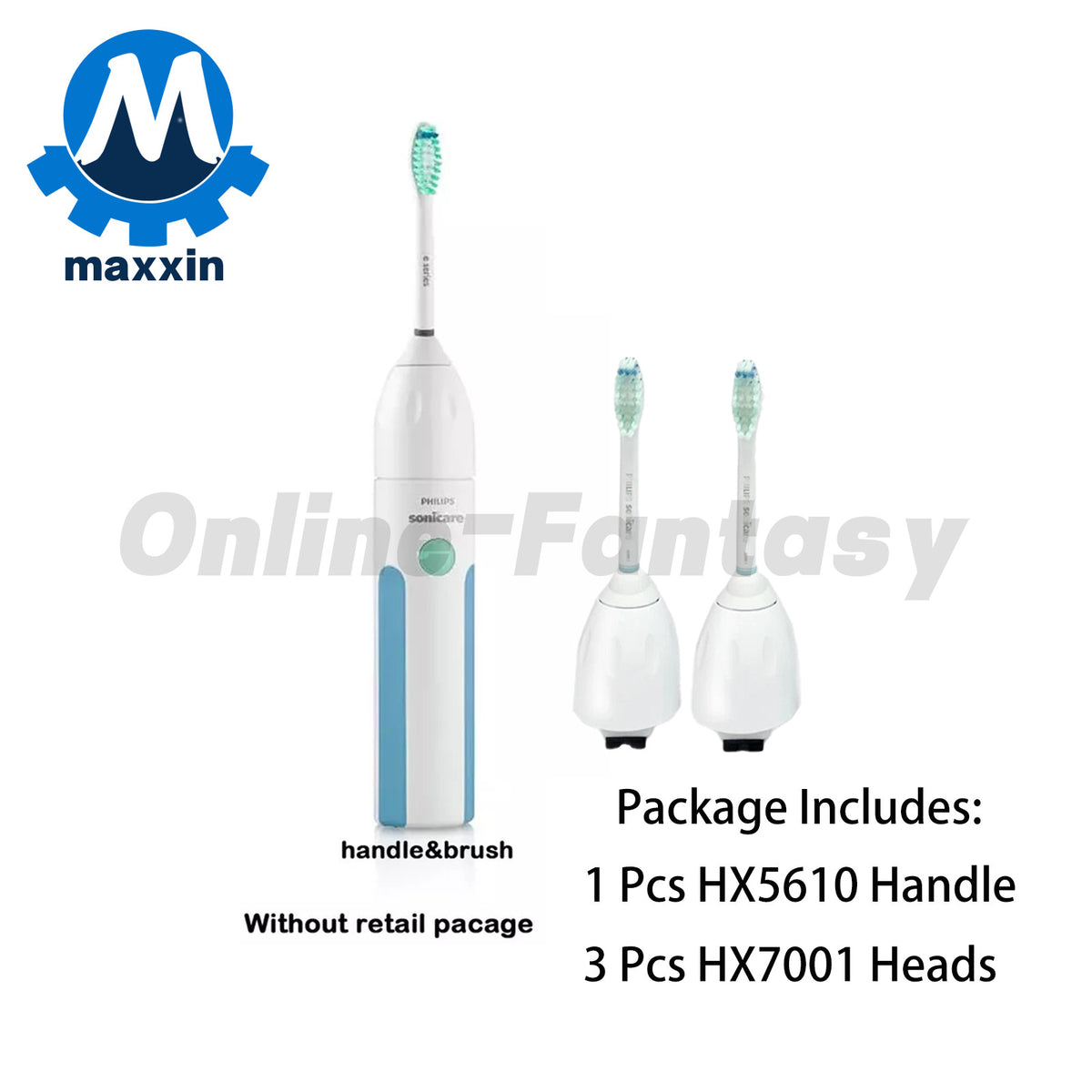 Electric Toothbrush Handle with 3 Replacement Heads - Sonic Cleaning