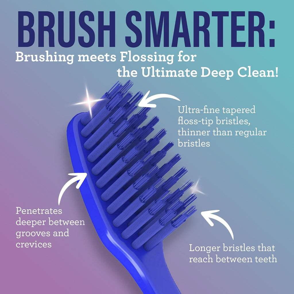 Adult Soft Toothbrushes with Floss Fusion Design, 8 Pack