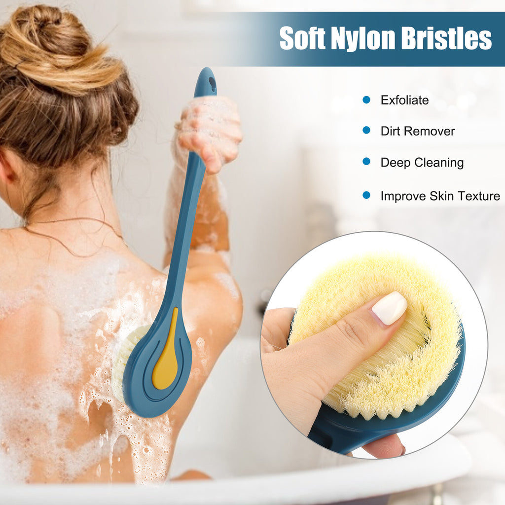 Long Handle Bath Brush with Soft Nylon Bristles & Non-Slip Grip