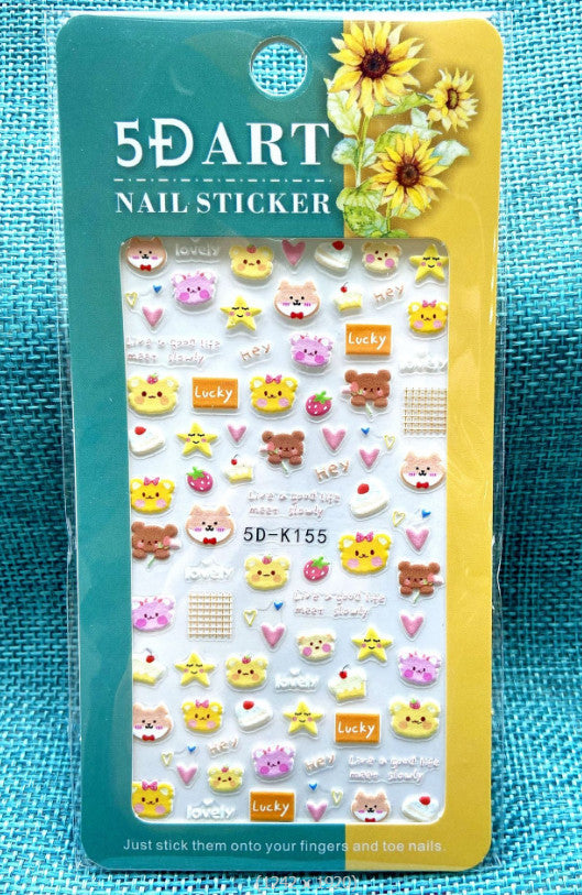 5D Cartoon Cat Nail Stickers - Heat Embossed Decals for Nail Art